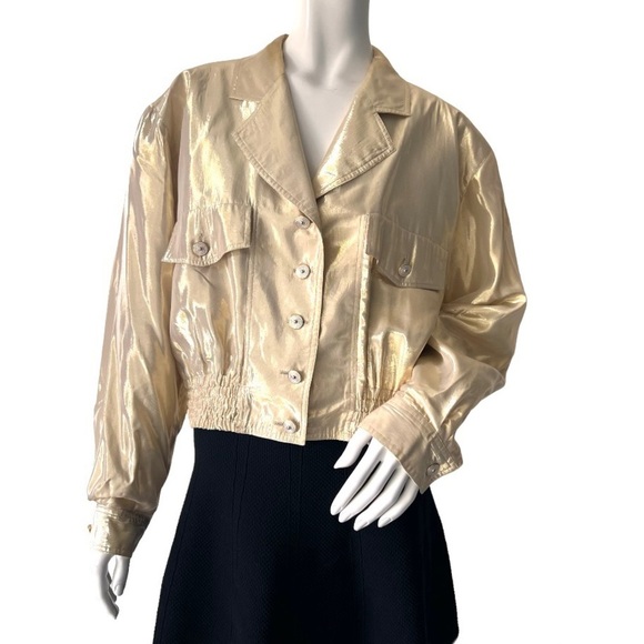 LOUIS FERAUD Vintage 80s Jacket Gold Dust Metallic Bomber Jacket - Picture 1 of 12